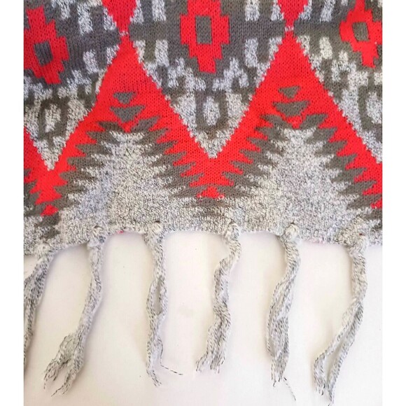 Altar'd State Wrap Sweater Jacket Navajo Southwest Gray Coral Knit Fringed Sz L - Picture 5 of 8